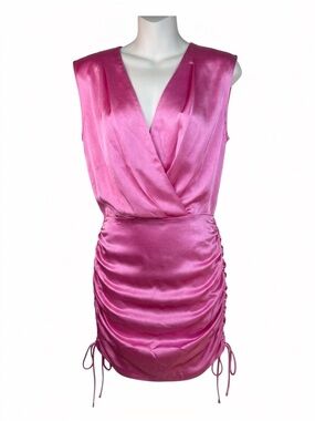 Amanda Uprichard Silk Dress Ruched S Hot Pink Fuchsia Satin Barbiecore Wedding